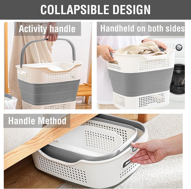 Jukmen Collapsible Laundry Basket Plastic Laundry Hamper with Comfortable Handles and Hanging Basket for Washing Storage Pop Up Dirty Clothes Hamper for IndoorOutdoor 43L Grey - Image 5
