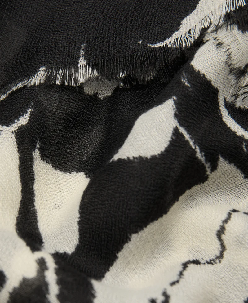 Mango 99-NEGRO Printed Scarf With Frayed Finishes for Women | Best Price UAE