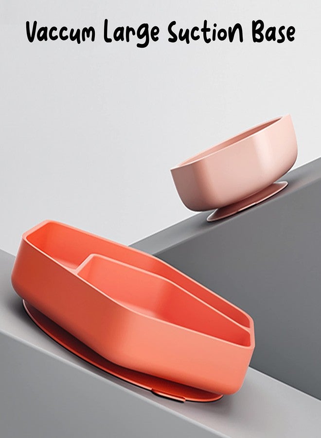 StarKiddo® Complete Baby Feeding Set | Silicone Suction Plate and Bowl Set for Kids & Toddlers | Microwave & Dishwasher Safe| Food Grade| BPA Free | Baby Dinnerware Set (3pcs) (Orange) - Image 5