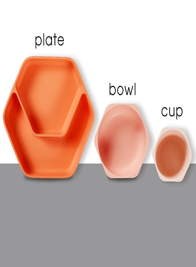 StarKiddo® Complete Baby Feeding Set | Silicone Suction Plate and Bowl Set for Kids & Toddlers | Microwave & Dishwasher Safe| Food Grade| BPA Free | Baby Dinnerware Set (3pcs) (Orange) - Image 3