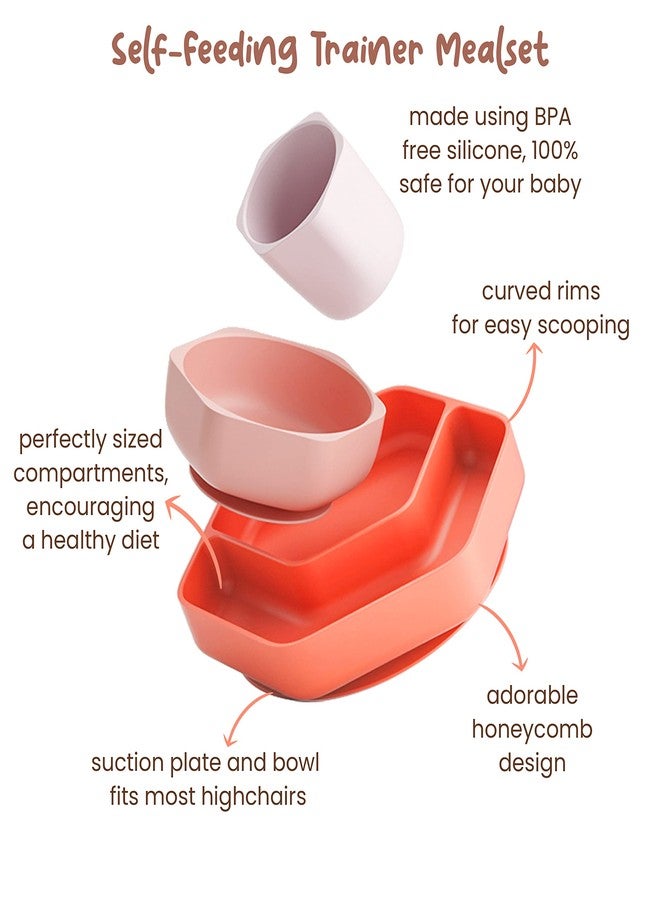 StarKiddo® Complete Baby Feeding Set | Silicone Suction Plate and Bowl Set for Kids & Toddlers | Microwave & Dishwasher Safe| Food Grade| BPA Free | Baby Dinnerware Set (3pcs) (Orange) - Image 4
