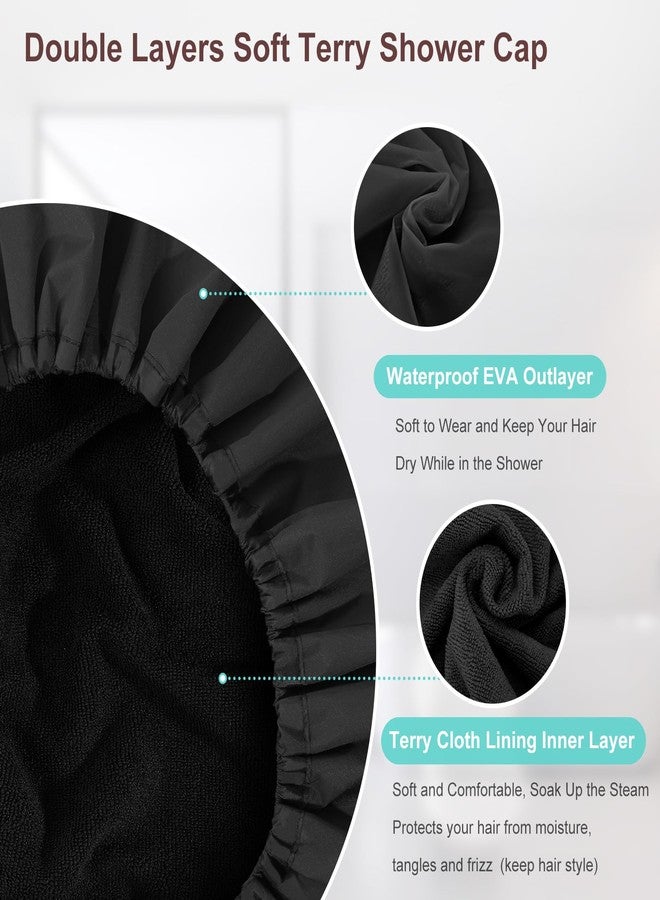 Sheomern Adjustable Shower Cap with Terry Cloth Lining, Dual Waterproof Shower Cap Reusable for Women Men Large Hair Cap for Shower Double Layer Soft Bath Cap for Braids, Long Hair, Locs, Dreadlocks - Image 3