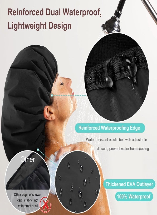 Sheomern Adjustable Shower Cap with Terry Cloth Lining, Dual Waterproof Shower Cap Reusable for Women Men Large Hair Cap for Shower Double Layer Soft Bath Cap for Braids, Long Hair, Locs, Dreadlocks - Image 2