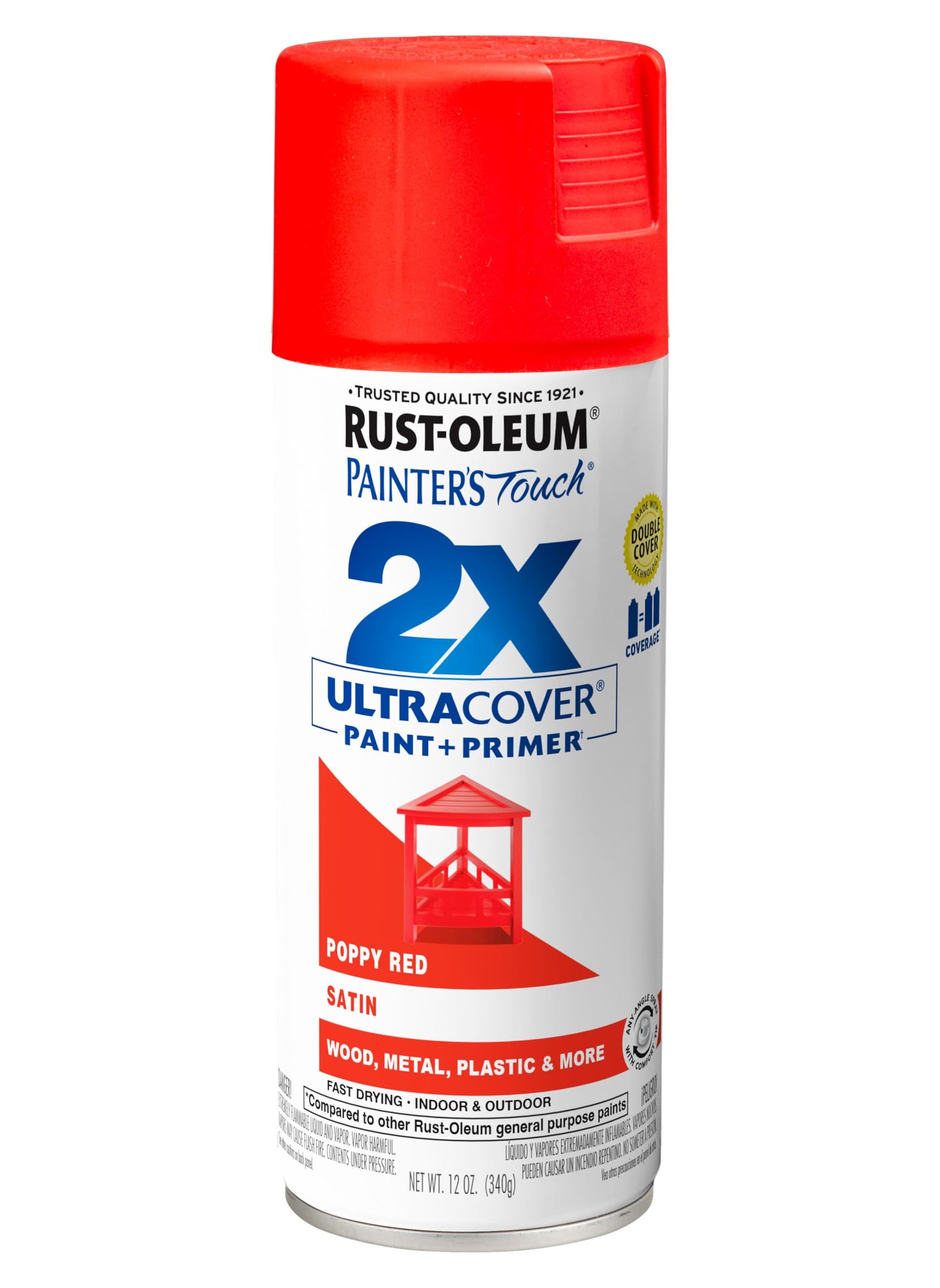 RUST-OLEUM Rust-Oleum 334084 Painter's Touch 2X Ultra Cover Spray Paint, 12 oz, Satin Poppy Red  - Image 1