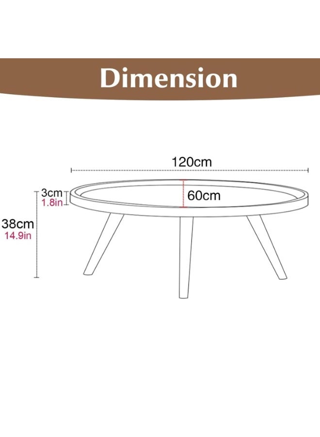 LINGWEI Oval Wooden Coffee Table with Raised Edge Tray Top and 4 Removable Wooden Legs Mid-Century Center Table - Image 3