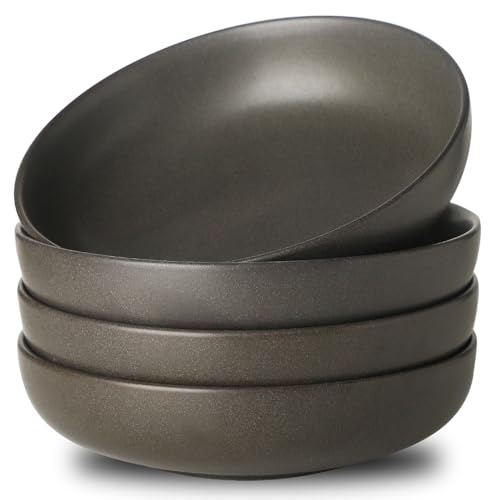 Tikooere Stoneware Pasta Bowls, 34 oz Large Salad Bowl Set of 4, Ceramic Serving Bowls for Ramen, Pasta, Fruit, Cereal, Dinner, Wide and Shallow Bowls, Microwave & Dishwasher Safe, Matte Black - Image 1