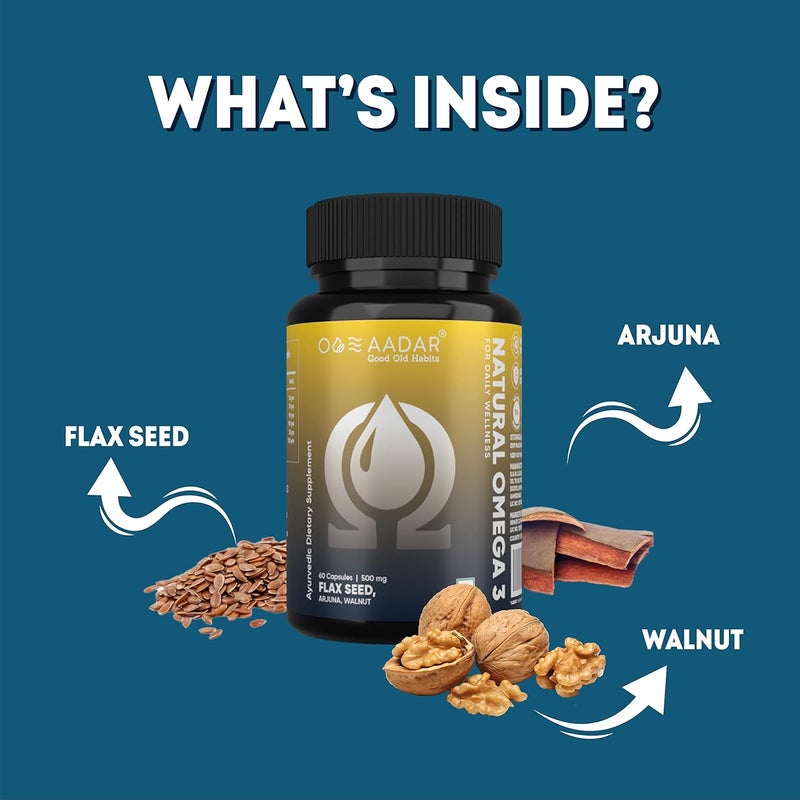 AADAR Ayurveda Natural Omega 3 for Brain and Heart Health (60 Capsules) - Image 3