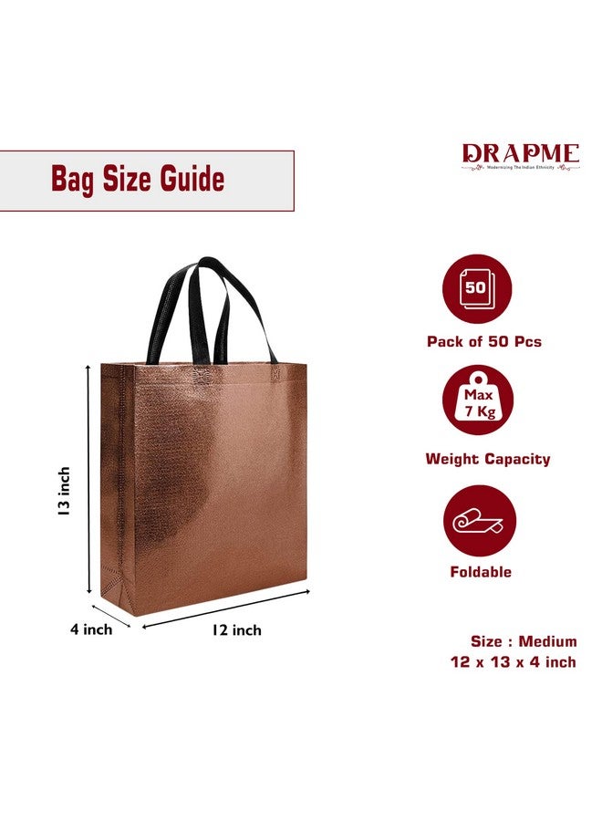 DRAPME Medium Size Pack of 50 Pcs Glossy Metallic Laminated Non-Woven Reusable Eco-Friendly Party Return Gift Bags (Copper) (Medium 12x13x4 Inch) - Image 2
