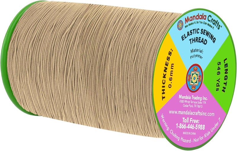 Mandala Crafts Khaki Shirring Elastic Thread for Sewing, Knitting, Smocking, and DIY Crafts - 546 Yards 0.6mm Fine Thin Stretch Thread for Sewing Machines - Image 2
