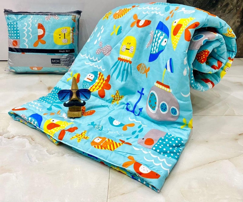 Blenzza Deco™ Glace Cotton Single Bed Reversible Babies 1 Kids Comforter & 1 Single Flat Bed Sheet with 1 Pillow Cover (Design 14) (0 to 8 Years Kids) - Image 1