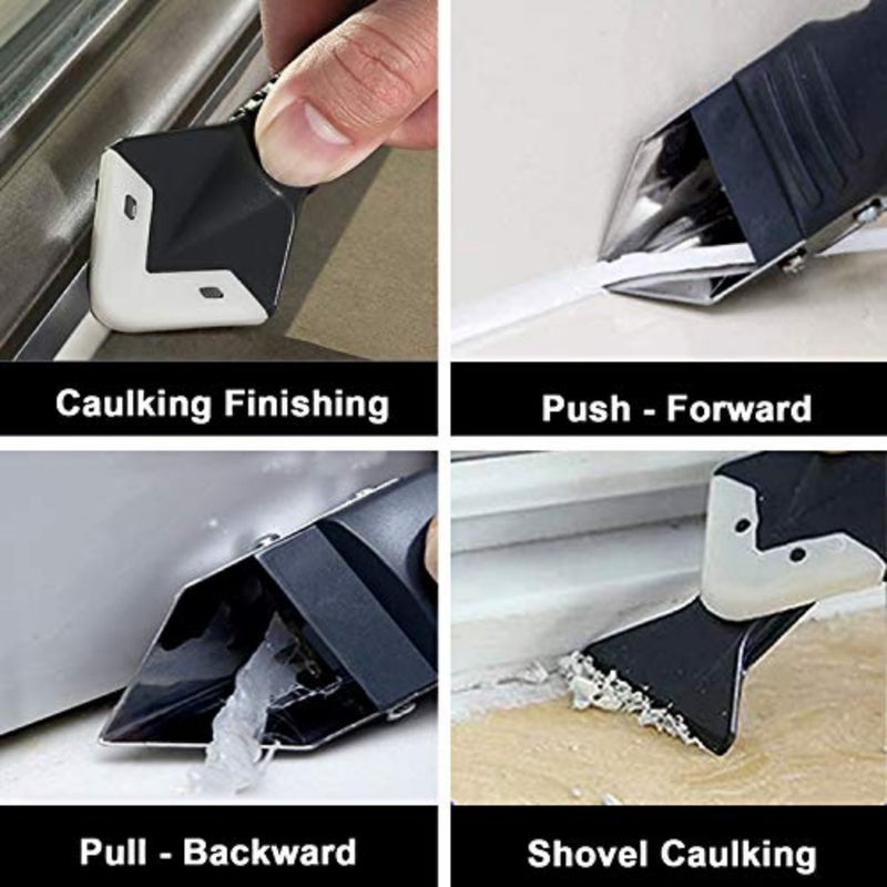 Silicone Caulking Tool Kit, 3 in 1 Caulk Remover Grout Removal Tool, with 4pc Glass Glue Angle Scraper - Image 4