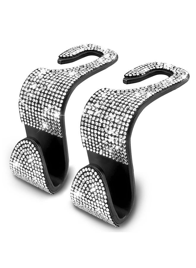 OSIFIT 2PCS Car Seat Hooks, Bling Rhinestone Headrest Hooks, Universal Bling Car Interior Accessories, for Handbag, Clothes, Purse, Water Bottle (White) - Image 1