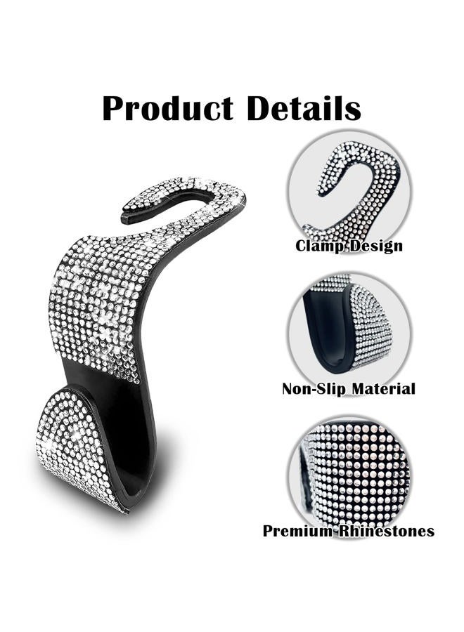 OSIFIT 2PCS Car Seat Hooks, Bling Rhinestone Headrest Hooks, Universal Bling Car Interior Accessories, for Handbag, Clothes, Purse, Water Bottle (White) - Image 2
