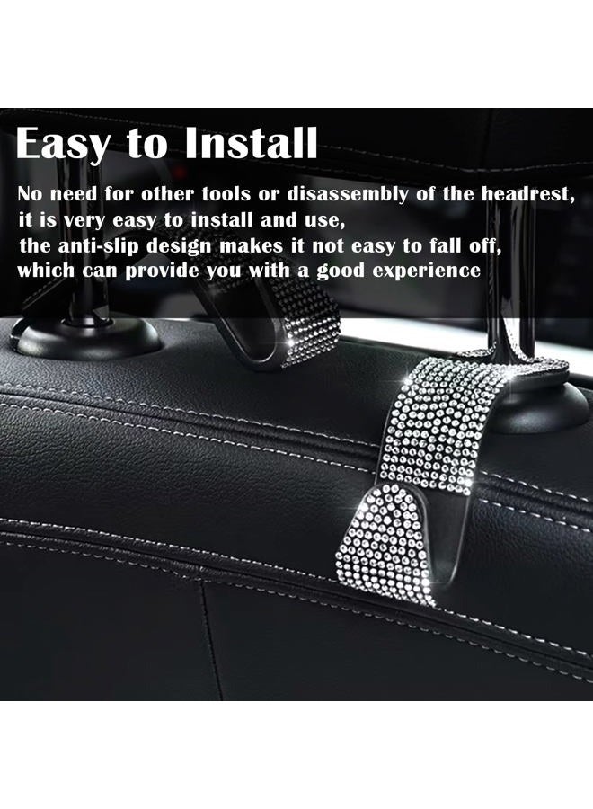 OSIFIT 2PCS Car Seat Hooks, Bling Rhinestone Headrest Hooks, Universal Bling Car Interior Accessories, for Handbag, Clothes, Purse, Water Bottle (White) - Image 3