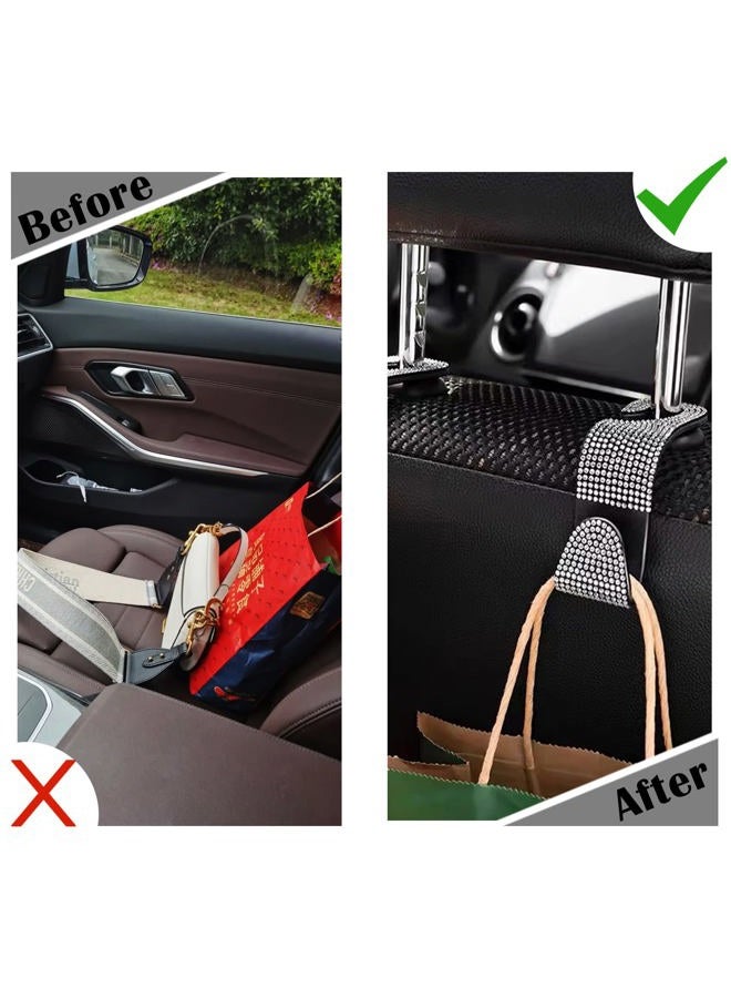 OSIFIT 2PCS Car Seat Hooks, Bling Rhinestone Headrest Hooks, Universal Bling Car Interior Accessories, for Handbag, Clothes, Purse, Water Bottle (White) - Image 4