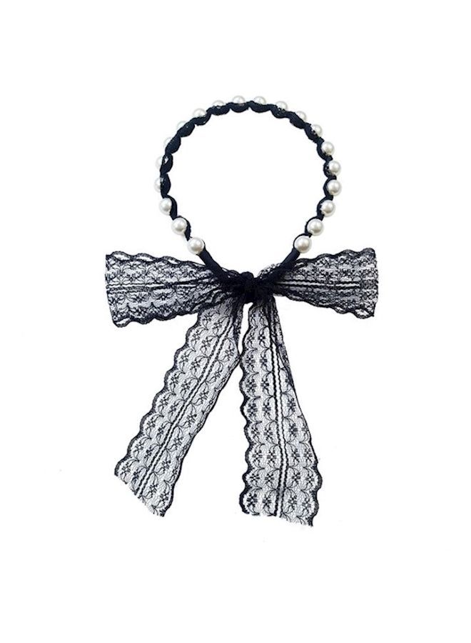 NIBEMINENT Pearl Lace Bow Hair band Black - Image 1
