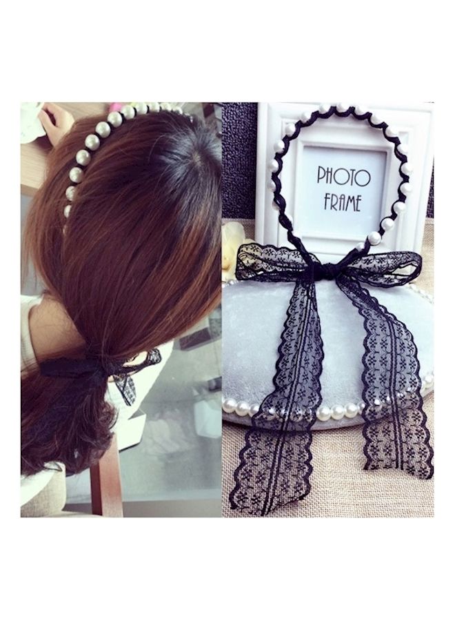 NIBEMINENT Pearl Lace Bow Hair band Black - Image 2