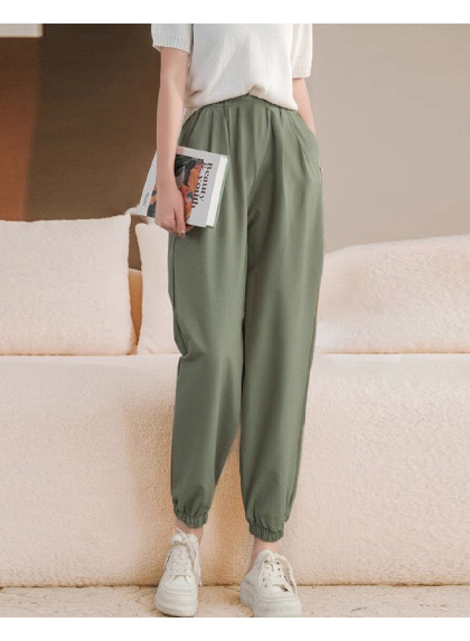XINYANG Pure Cotton Cuffed Jogger Pants Women's Summer Elastic Waist American Straight Leg Casual Pants - Image 1