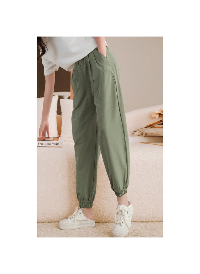 XINYANG Pure Cotton Cuffed Jogger Pants Women's Summer Elastic Waist American Straight Leg Casual Pants - Image 3