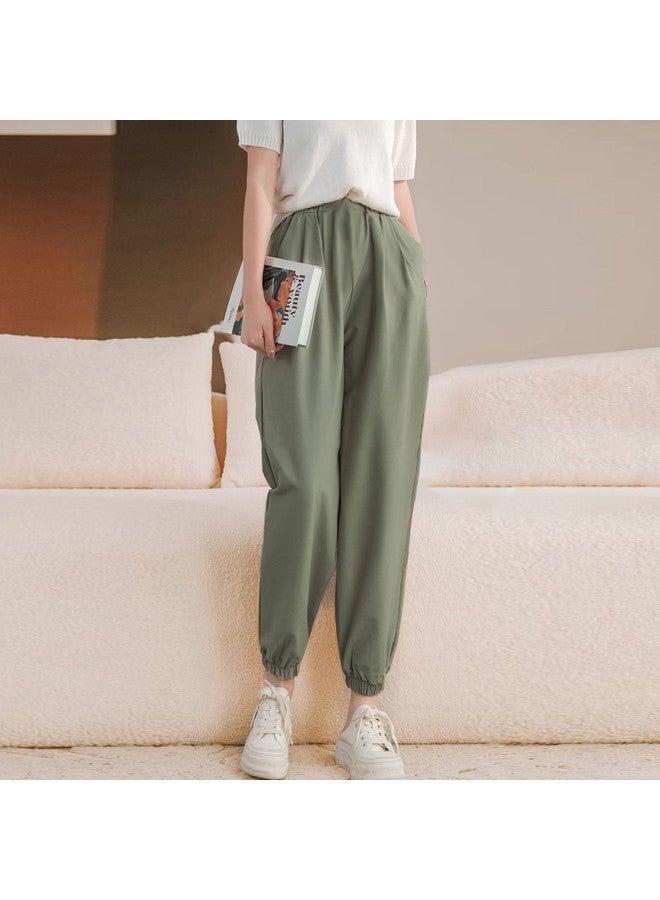 XINYANG Pure Cotton Cuffed Jogger Pants Women's Summer Elastic Waist American Straight Leg Casual Pants - Image 2