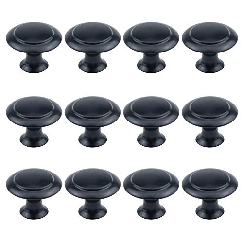 Antrader Flat Black Cabinet Hardware Round Knob with Mounting Screws, 1-Inch Diameter, 12 Pack - Image 1
