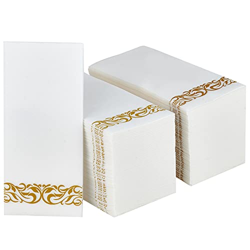 200 Pack Guest Towels Disposable Bathroom Soft and Disposable Hand Towels Decorative Bathroom Napkins for PartyDinners Wedding Gold