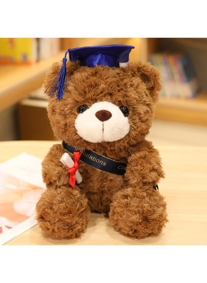 Doctor Hat Bear Doll Teddy Bear Plush Toy Graduation Bear Doll Graduation Season Gift Girl Gift-Color:Dark Brown + Blue Cap-Height:23cm/100g - Image 1