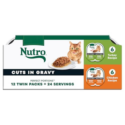 Nutro Perfect Portions Cuts in Gravy Multipack Turkey Recipe and Chicken Recipe Wet Cat Food, 2.64 oz., Count of 12 - Image 1