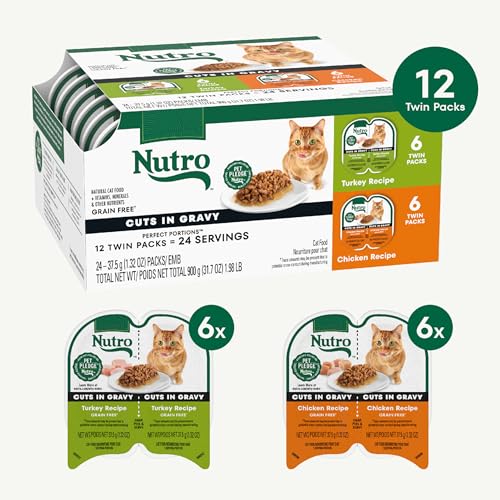 Nutro Perfect Portions Cuts in Gravy Multipack Turkey Recipe and Chicken Recipe Wet Cat Food, 2.64 oz., Count of 12 - Image 2