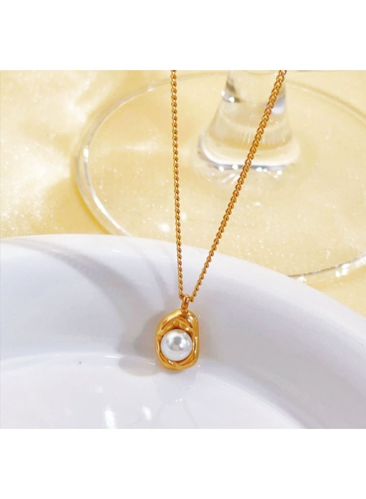 LATEEN 18K Gold Plated Pendant Necklace, Irregular Baroque‑Style Faux Pearl Necklace, Dainty Snake Chain Elegant Statement Jewelry for Women - Image 1
