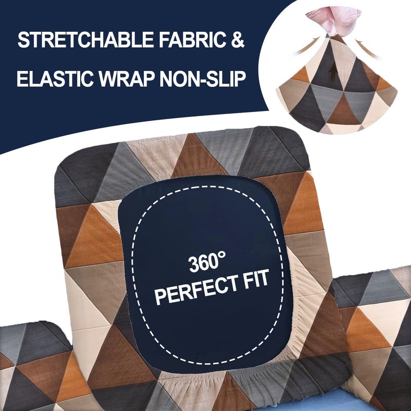 Decorian Polycotton Stretchable Printed Solid Sofa Slipcovers Wooden Sofa Seat Cover Sofa Back Cushion Covers Pack of 10 Navy Grey Geometric - Image 2