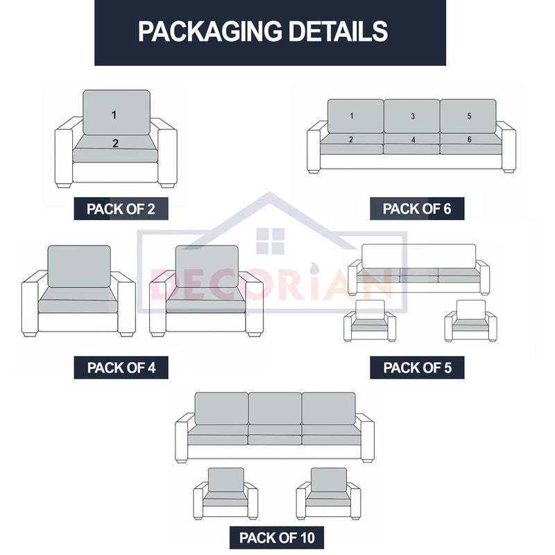 Decorian Polycotton Stretchable Printed Solid Sofa Slipcovers Wooden Sofa Seat Cover Sofa Back Cushion Covers Pack of 10 Navy Grey Geometric - Image 4
