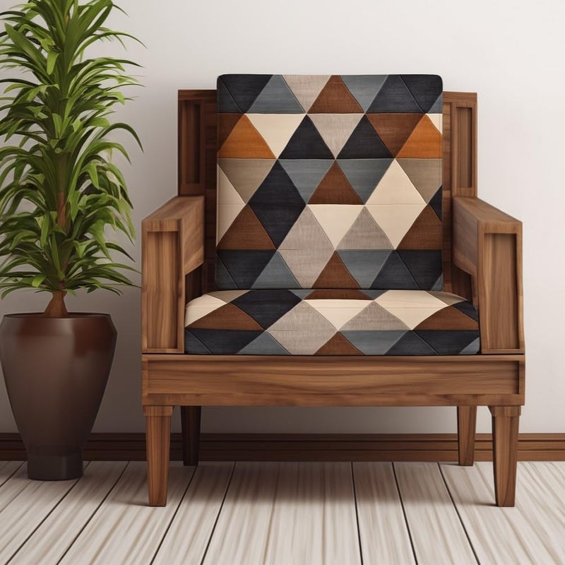 Decorian Polycotton Stretchable Printed Solid Sofa Slipcovers Wooden Sofa Seat Cover Sofa Back Cushion Covers Pack of 10 Navy Grey Geometric - Image 1