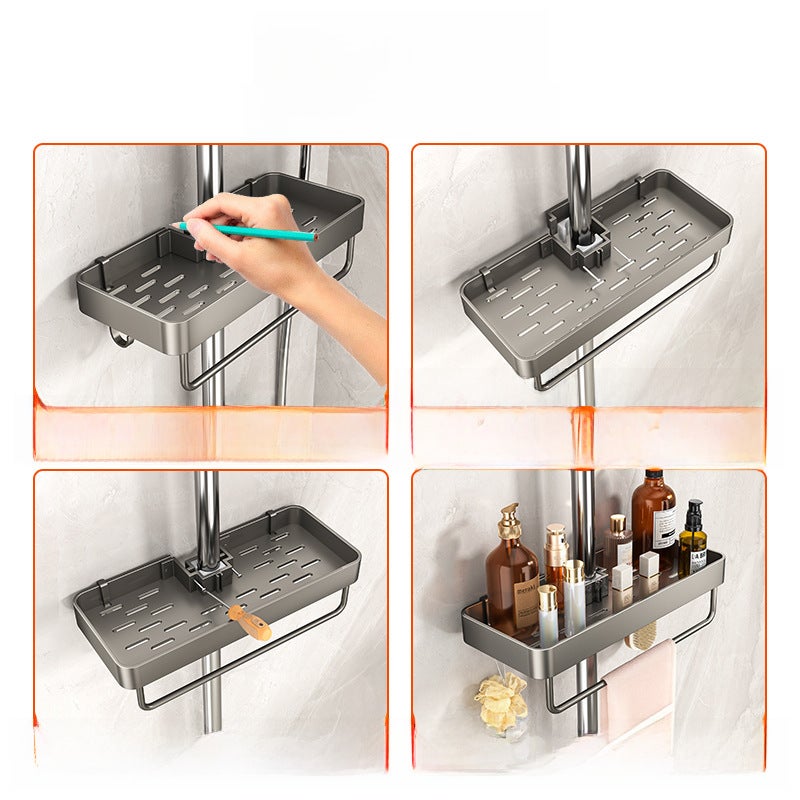 Manufacturers supply toilet buckle shower rack tray punch-free shower room shower rod bracket integrated(Matte-Single Layer with Rod, No specifications) - Image 5