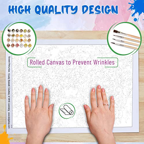 Ledgebay DIY Paint by Numbers Kit for Adults Unframed Canvas: Beginner to Advanced Paint by Numbers Kit - Kits Include Acrylic Paint Set 4 Brushes & Tabletop Easel - Sweet Petunias 16" x 20" Unframed - Image 5