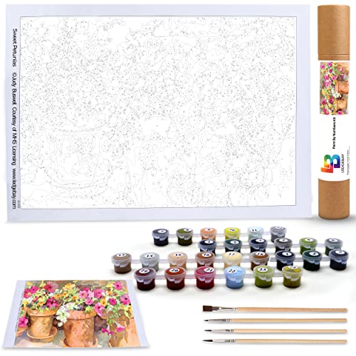 Ledgebay DIY Paint by Numbers Kit for Adults Unframed Canvas: Beginner to Advanced Paint by Numbers Kit - Kits Include Acrylic Paint Set 4 Brushes & Tabletop Easel - Sweet Petunias 16" x 20" Unframed - Image 2