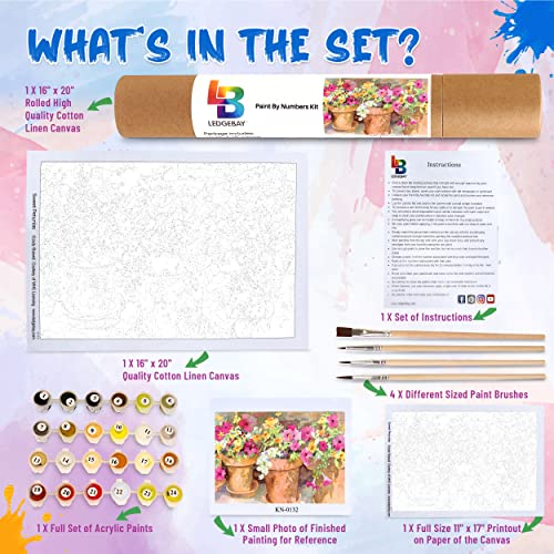 Ledgebay DIY Paint by Numbers Kit for Adults Unframed Canvas: Beginner to Advanced Paint by Numbers Kit - Kits Include Acrylic Paint Set 4 Brushes & Tabletop Easel - Sweet Petunias 16" x 20" Unframed - Image 3