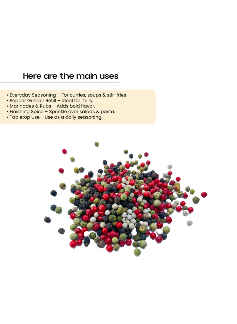 OGOC Mixed Color Peppercorn Five Peppercorn Blend Black White Green Pink Sichuan Pepper Medley Whole Spice Aromatic Mix Pantry Staple for Cooking Seasoning Grilling Sauces - Image 3