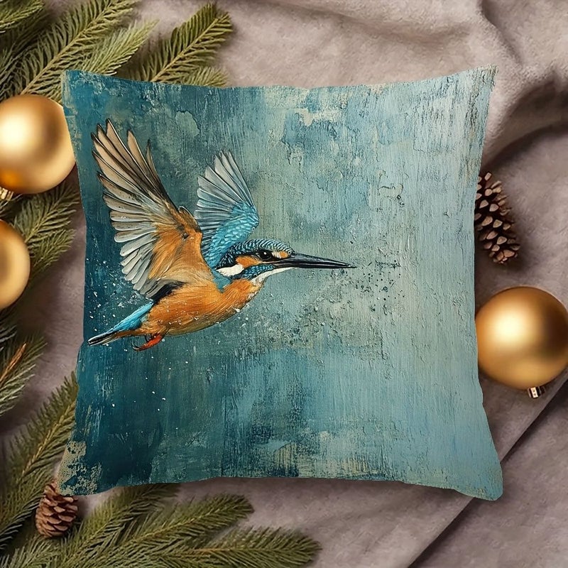 Decorative Pillow Cover 18x18 Inch Double Sided Printed Teal Flying Bird Design With Zipper For Living Room Bedroom - Image 1