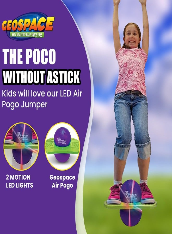 Geospace Original LED AIR POGO Jumper Deluxe with Motion-Activated Lights, Indoor or Outdoor Trick Bounce Board for Boys, Girls, Teens Ages 6+ or up to 160 lbs, Pump Included (Purple/Green) - Image 5