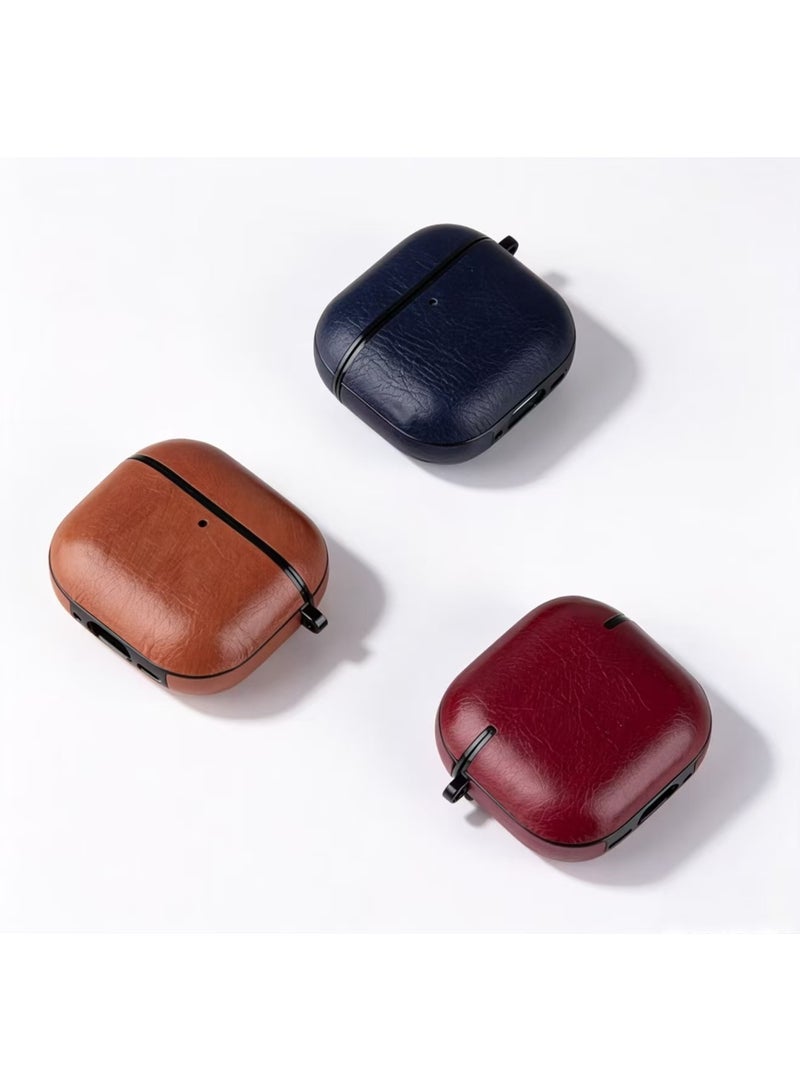 3PCS Mixed Color Faux Leather Protective Case Compatible with AirPods 4 Shockproof Cover with Carabiner Hook - Image 1
