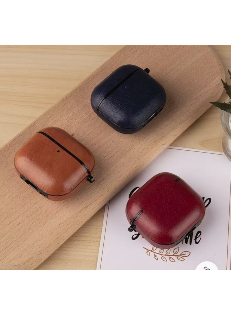 3PCS Mixed Color Faux Leather Protective Case Compatible with AirPods 4 Shockproof Cover with Carabiner Hook - Image 2