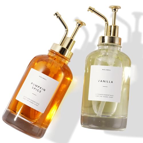 Molimoli Syrup Dispenser for Coffee Bars, Glass Syrup Bottle w. Pump, 16.9 oz 500 ml, Set of 2, Gold Upgraded Dispenser - Image 2