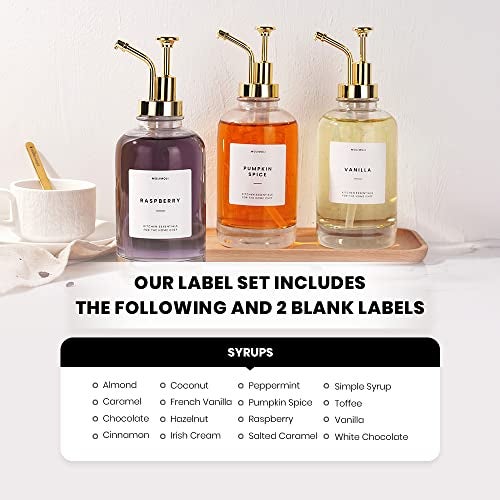 Molimoli Syrup Dispenser for Coffee Bars, Glass Syrup Bottle w. Pump, 16.9 oz 500 ml, Set of 2, Gold Upgraded Dispenser - Image 5