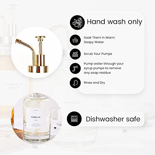 Molimoli Syrup Dispenser for Coffee Bars, Glass Syrup Bottle w. Pump, 16.9 oz 500 ml, Set of 2, Gold Upgraded Dispenser - Image 4