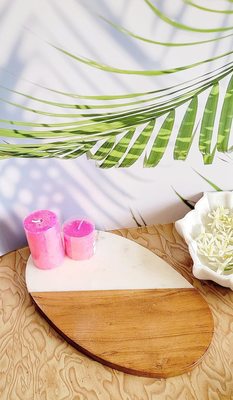 RM RM Marble Wood Cutting Board 9 inch Serving Platter for Charcuterie Marble Pastry Board Oval Shape Cutting Board Cheese Tray 1 Piece - Image 5