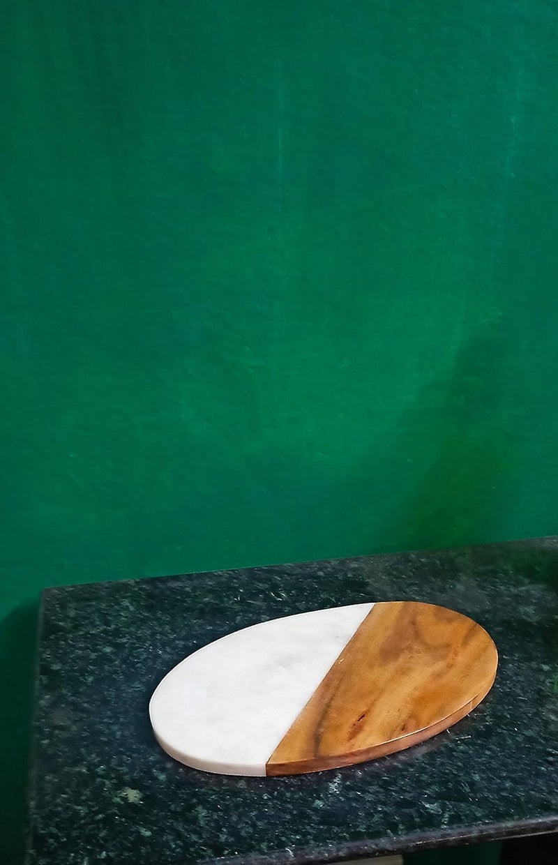 RM RM Marble Wood Cutting Board 9 inch Serving Platter for Charcuterie Marble Pastry Board Oval Shape Cutting Board Cheese Tray 1 Piece - Image 4