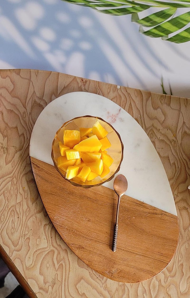 RM RM Marble Wood Cutting Board 9 inch Serving Platter for Charcuterie Marble Pastry Board Oval Shape Cutting Board Cheese Tray 1 Piece - Image 3