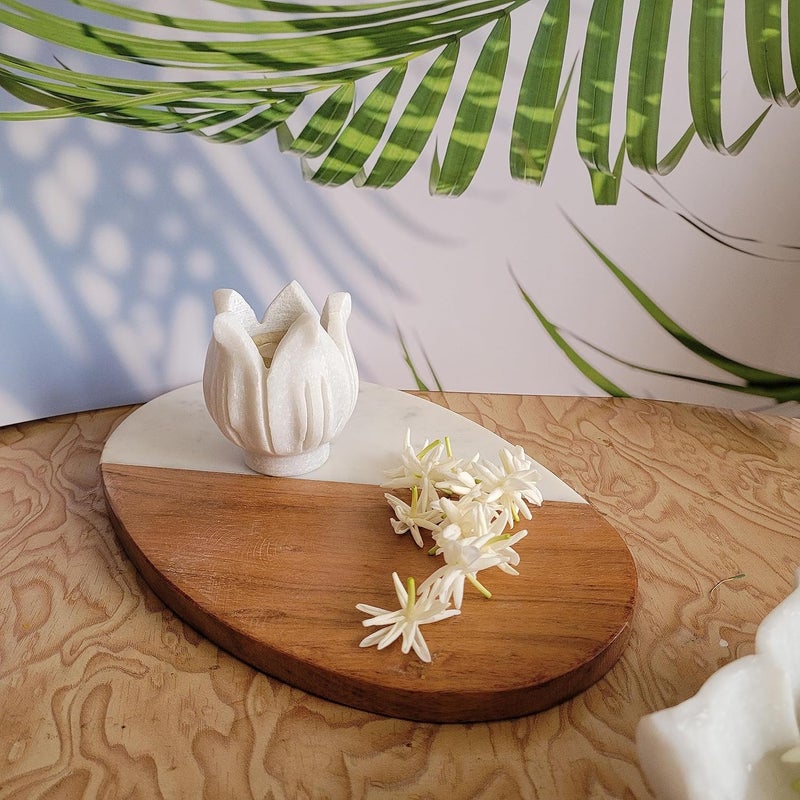 RM RM Marble Wood Cutting Board 9 inch Serving Platter for Charcuterie Marble Pastry Board Oval Shape Cutting Board Cheese Tray 1 Piece - Image 2