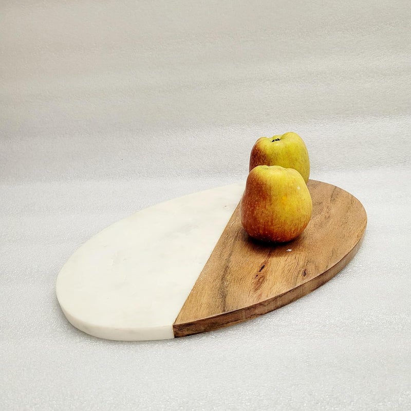 RM RM Marble Wood Cutting Board 9 inch Serving Platter for Charcuterie Marble Pastry Board Oval Shape Cutting Board Cheese Tray 1 Piece - Image 1